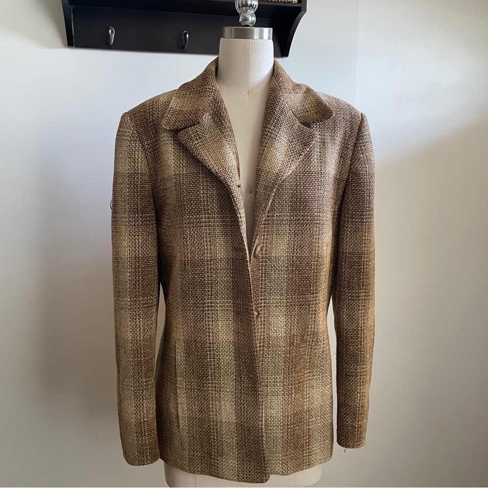 Vintage Plaid Brown Tan Blazer